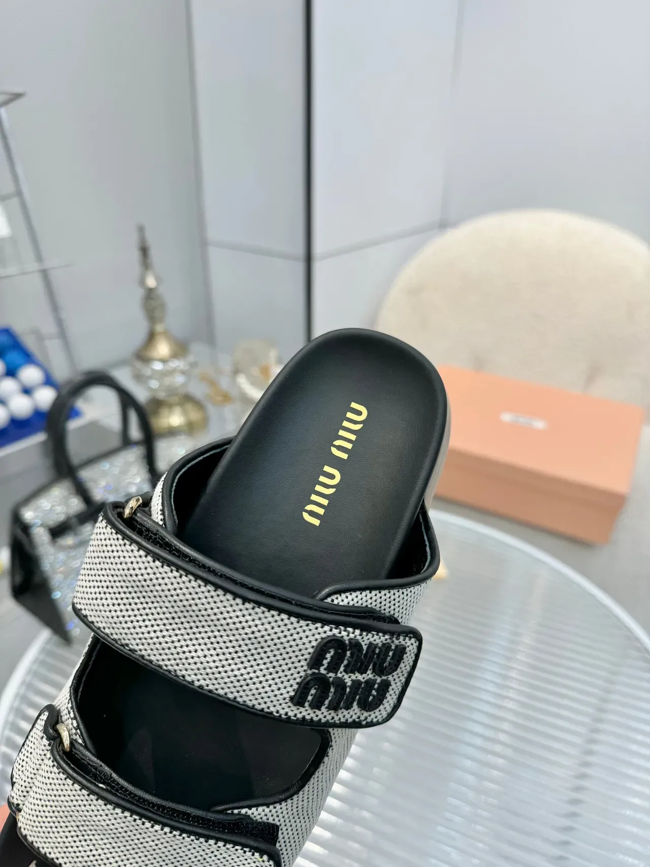Miu Miu Wander Double-Strap Woven Mesh Slippers 2