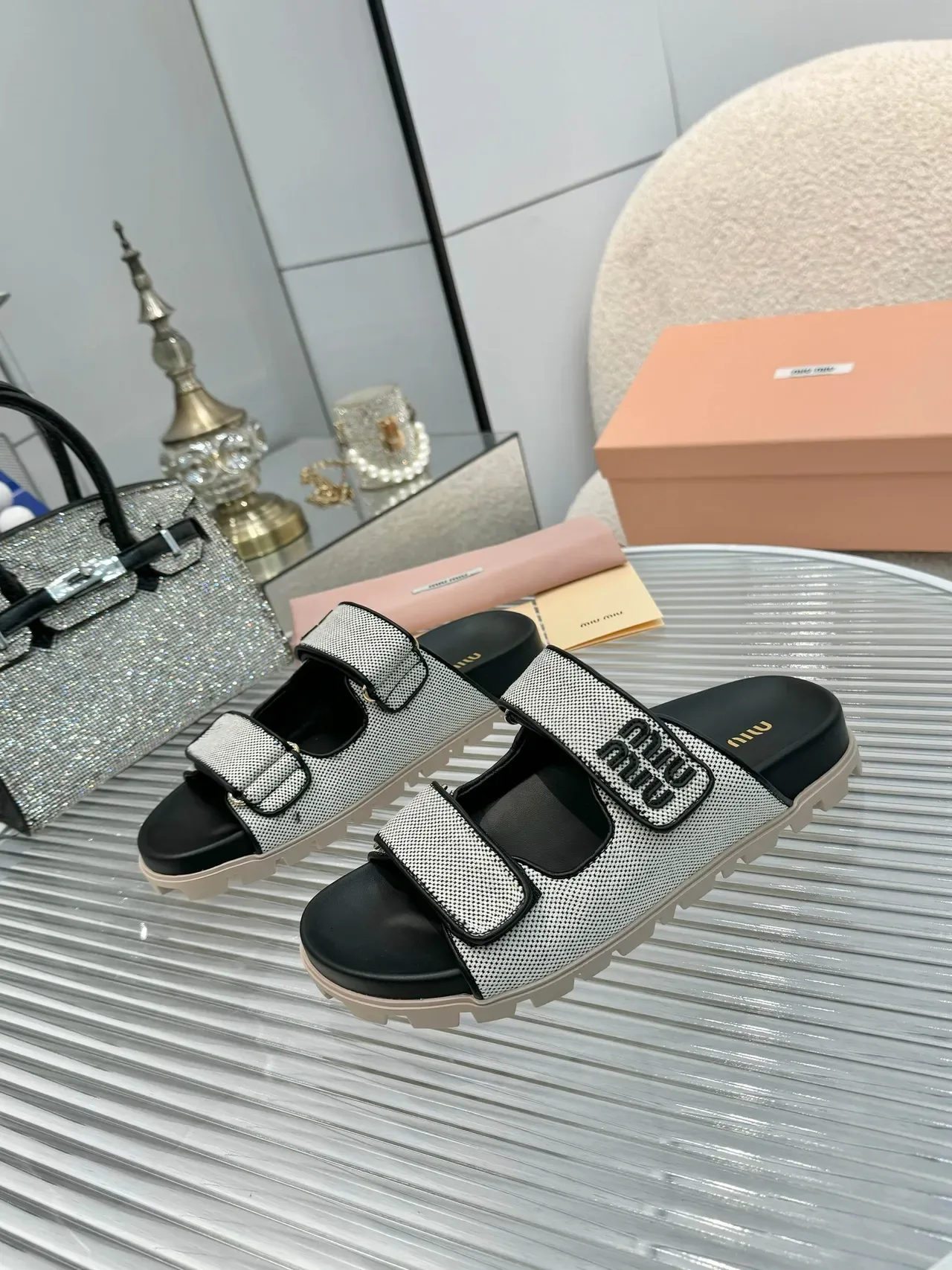 Miu Miu Wander Double-Strap Woven Mesh Slippers 3