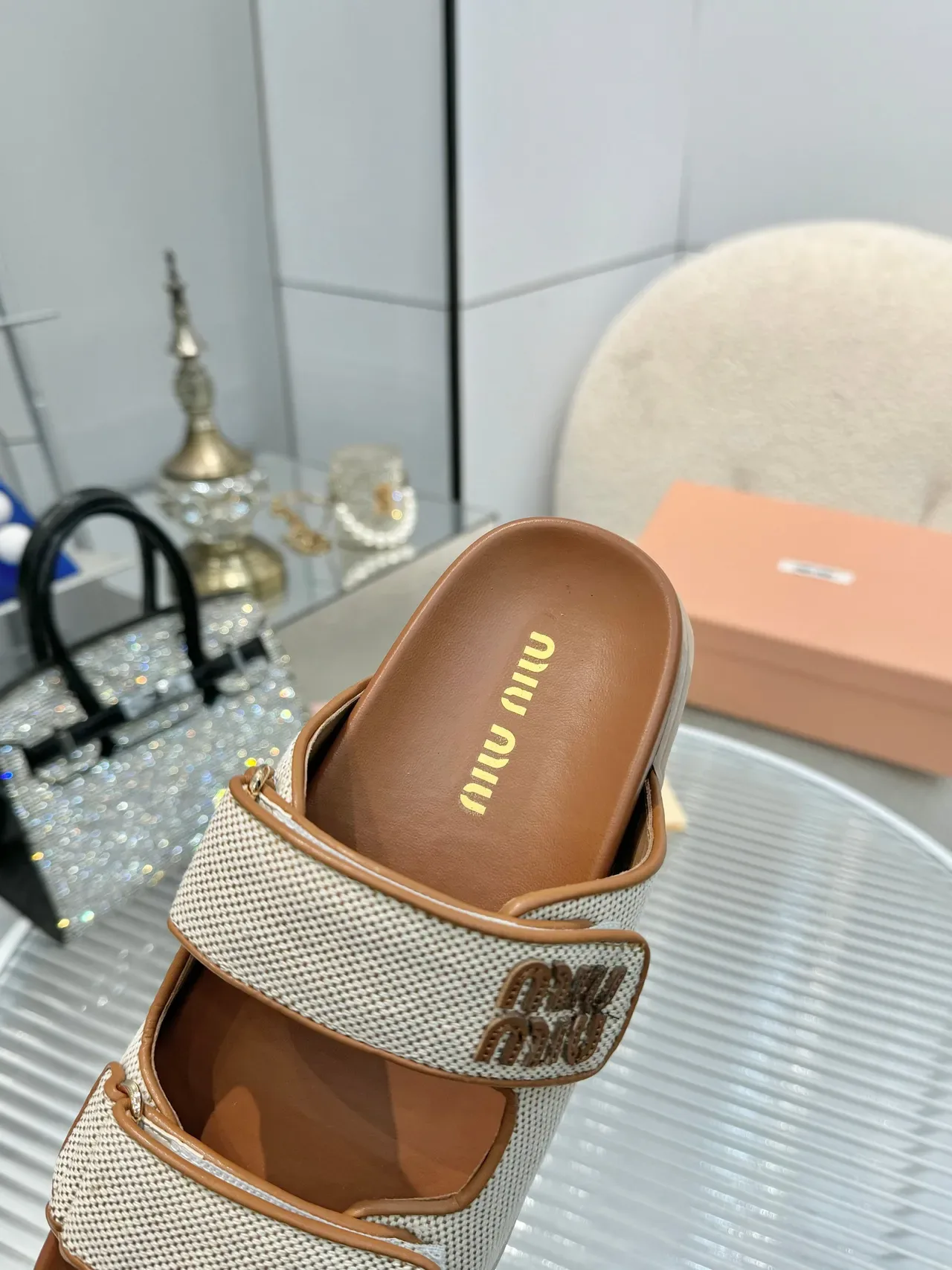 Miu Miu Wander Double-Strap Woven Mesh Slippers 5