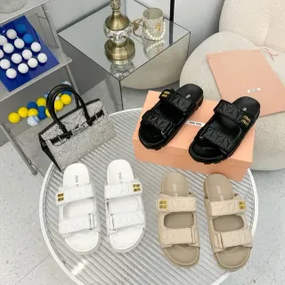 Miu Miu Wander Quilted Double-Strap Slide Slippers