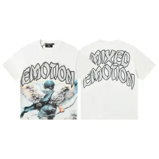 Camiseta Mixed Emotion blanca y azul con estampado gráfico y texto glitter