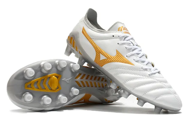 Mizuno أسود أحمر جلد مبطن علوي كاحل منخفض أرض صلبة أحذية كرة القدم 4