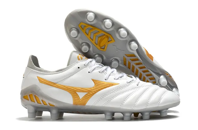 Mizuno أسود أحمر جلد مبطن علوي كاحل منخفض أرض صلبة أحذية كرة القدم 6