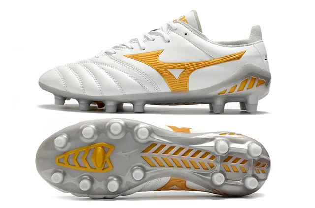 Mizuno أسود أحمر جلد مبطن علوي كاحل منخفض أرض صلبة أحذية كرة القدم 7