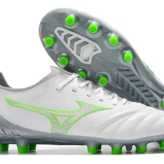 Mizuno Morelia Neo White and Neon Green Firm-Ground Soccer Shoes