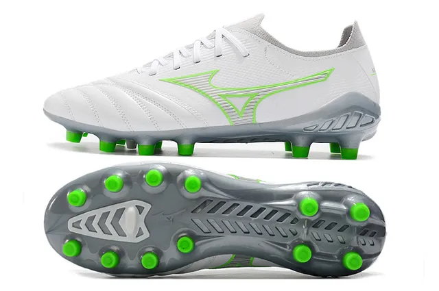 Mizuno Morelia Neo Blanc et Vert Néon Firm-Ground Chaussures de football 9