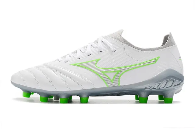 Mizuno Morelia Neo Blanc et Vert Néon Firm-Ground Chaussures de football 10