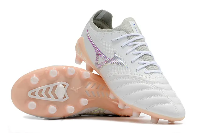 Mizuno Morelia Neo White Iridescent Wave Chaussures de football à crampons pour sol ferme 4