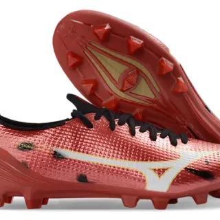 Mizuno Red White Metallic Textured Synthetic Upper Conical Studs Firm-Ground Soccer Shoes