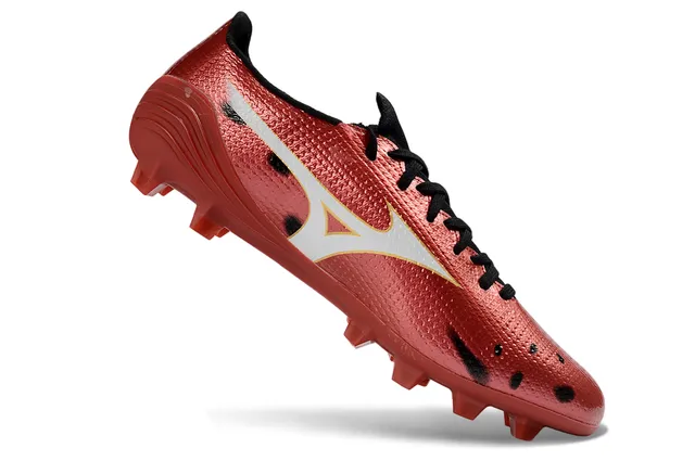 Mizuno Rouge Blanc Métallique Texturé Synthétique Supérieur Studs Coniques Sol Firme Chaussures de Football 2