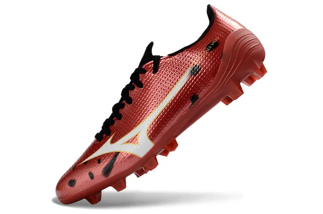Mizuno Rouge Blanc Métallique Texturé Synthétique Supérieur Studs Coniques Sol Firme Chaussures de Football 3