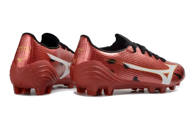 Mizuno Rouge Blanc Métallique Texturé Synthétique Supérieur Studs Coniques Sol Firme Chaussures de Football 5