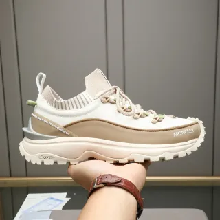 Moncler Beige White Knit Sock-Like Collar Vibram® Lugged Outsole Lifestyle Sneakers