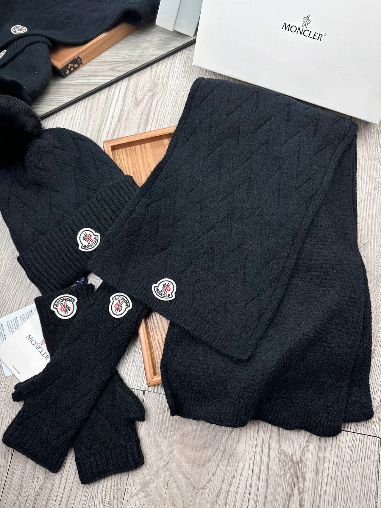Moncler Black Cable-Knit Faux-Fur Pom-Pom Beanie 8