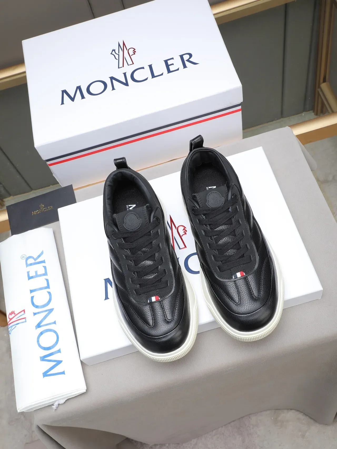 Moncler Black Leather Platform Sole Lifestyle Sneaker 2