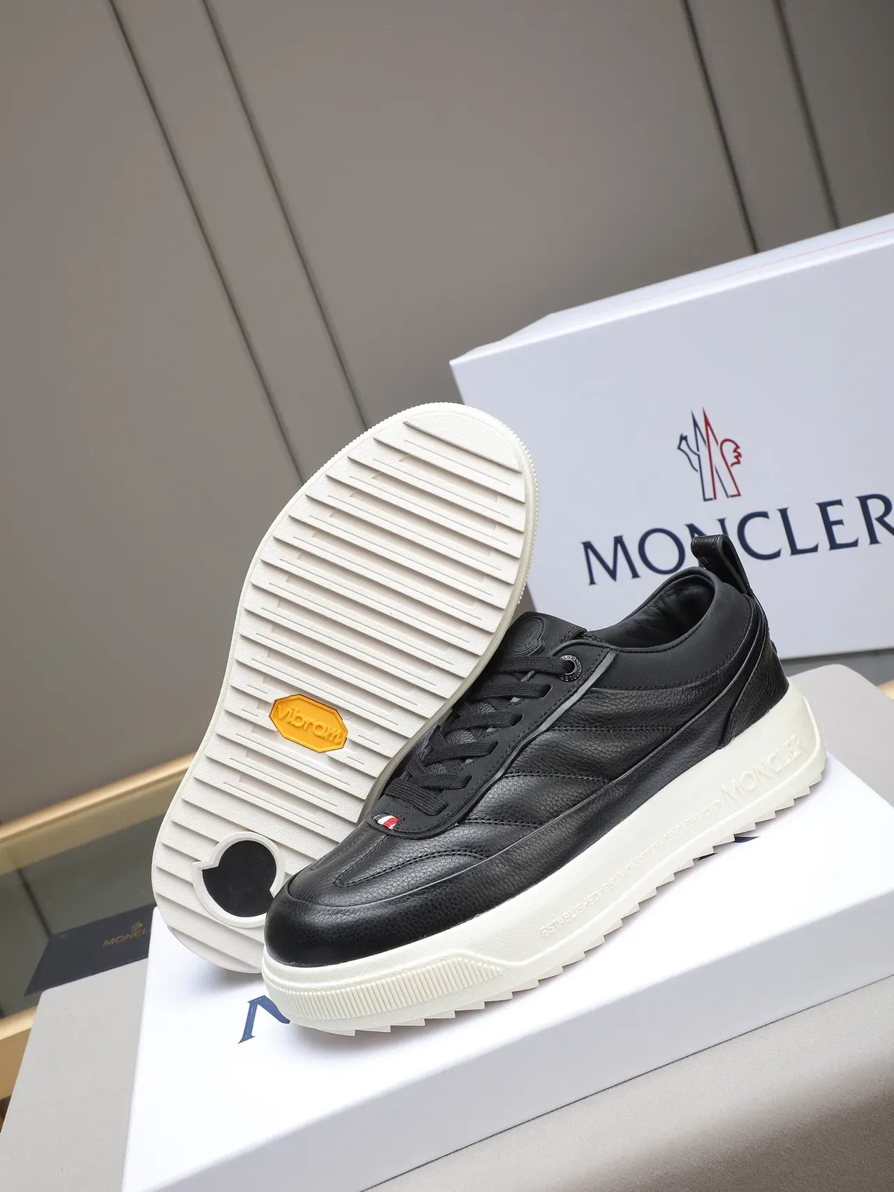 Moncler Black Leather Platform Sole Lifestyle Sneaker 4