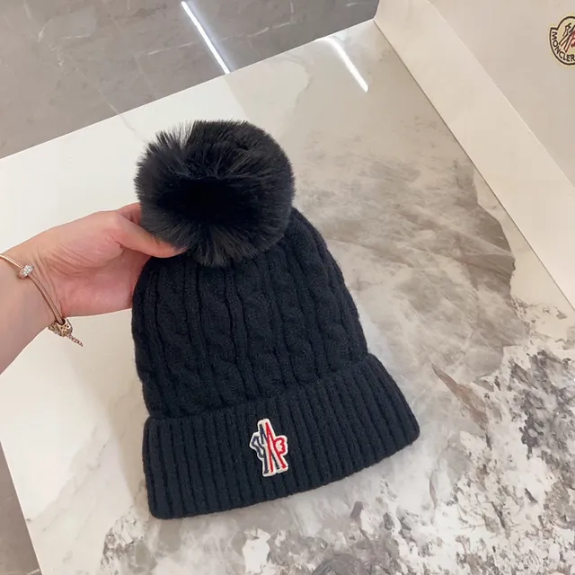 Bonnet Moncler Noir Multicolore Tricot Câblé avec Manchette Côtes 2
