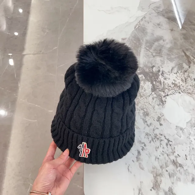 Bonnet Moncler Noir Multicolore Tricot Câblé avec Manchette Côtes 4