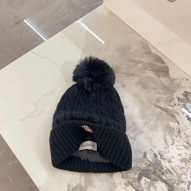 Bonnet Moncler Noir Multicolore Tricot Câblé avec Manchette Côtes 5