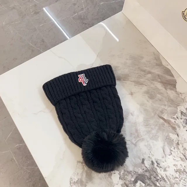 Bonnet Moncler Noir Multicolore Tricot Câblé avec Manchette Côtes 6