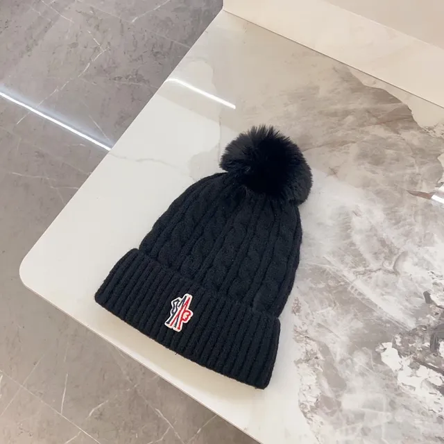 Bonnet Moncler Noir Multicolore Tricot Câblé avec Manchette Côtes 8