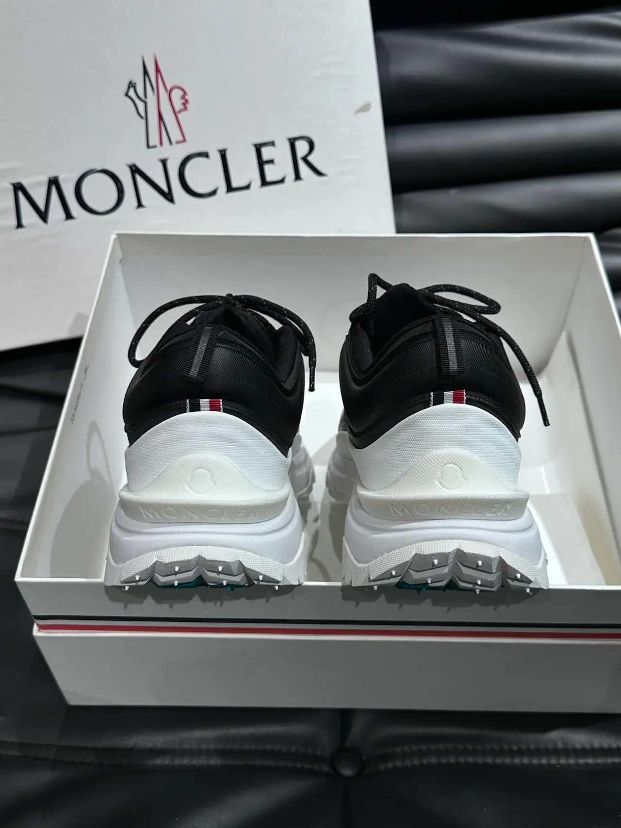 Moncler Black White Sole Mesh-and-Leather Upper Chunky Sneakers 4