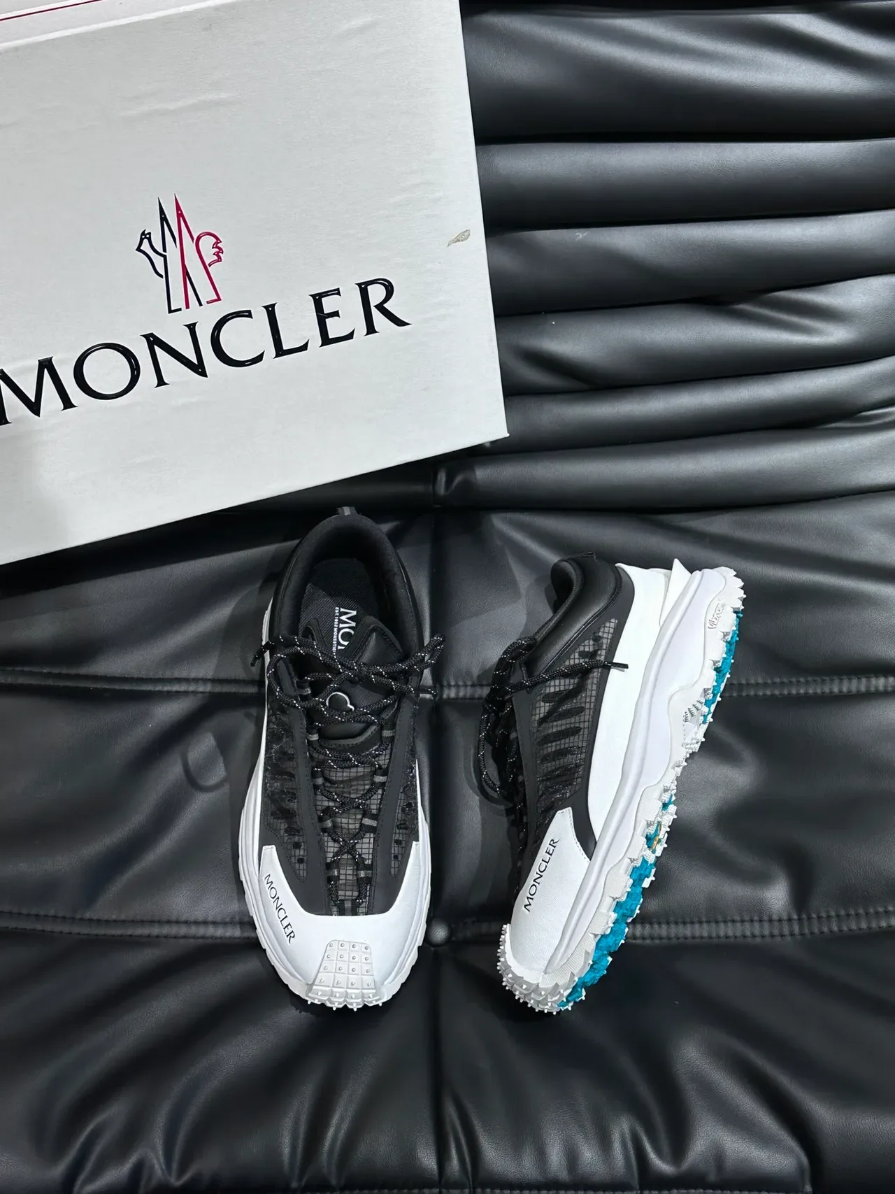 Moncler Black White Sole Mesh-and-Leather Upper Chunky Sneakers 5
