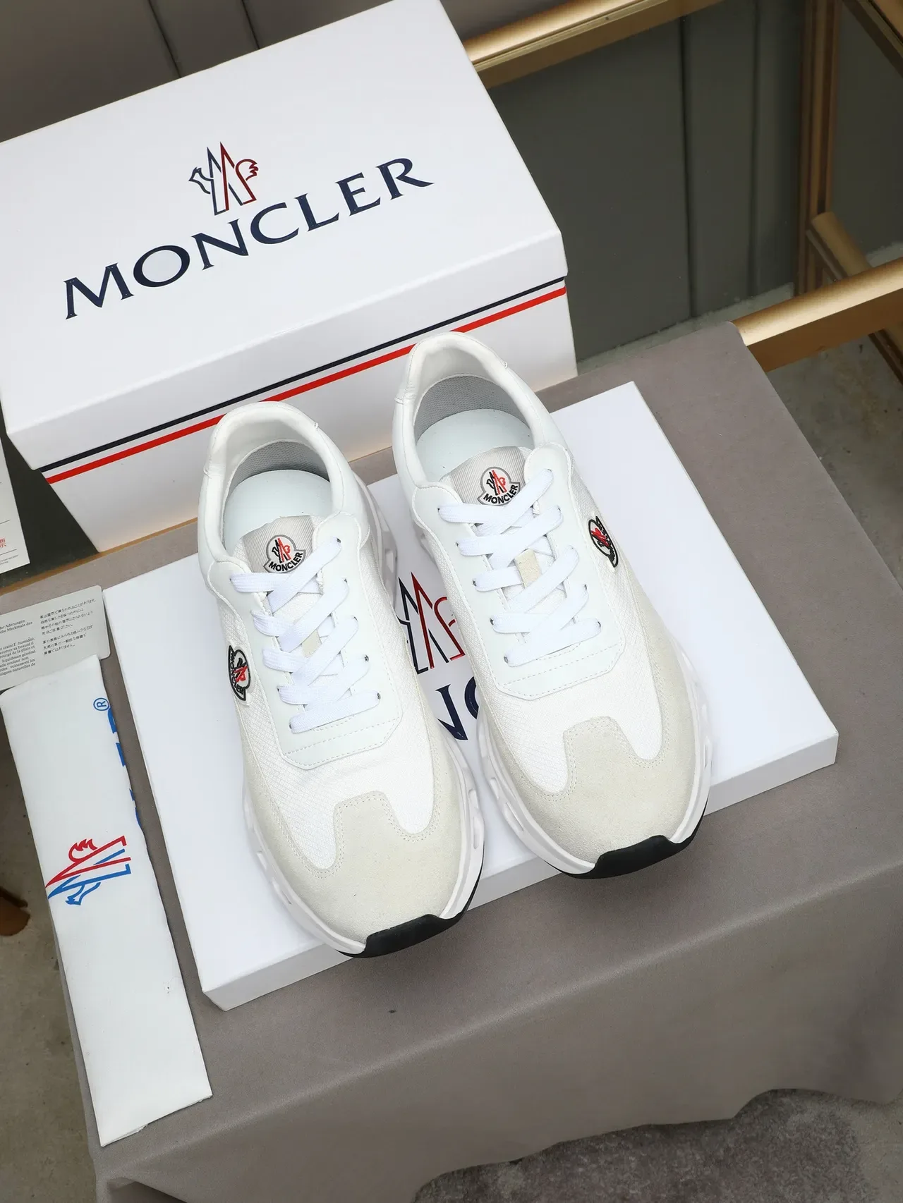 Moncler Lifestyle Sneaker White Beige Mixed-Material Low-Top Sneaker 3
