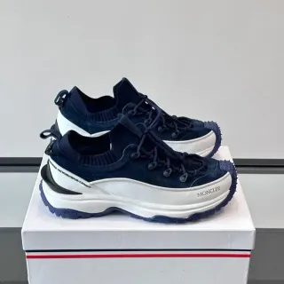 Moncler Navy Suede Knit Collar Chunky Sneakers