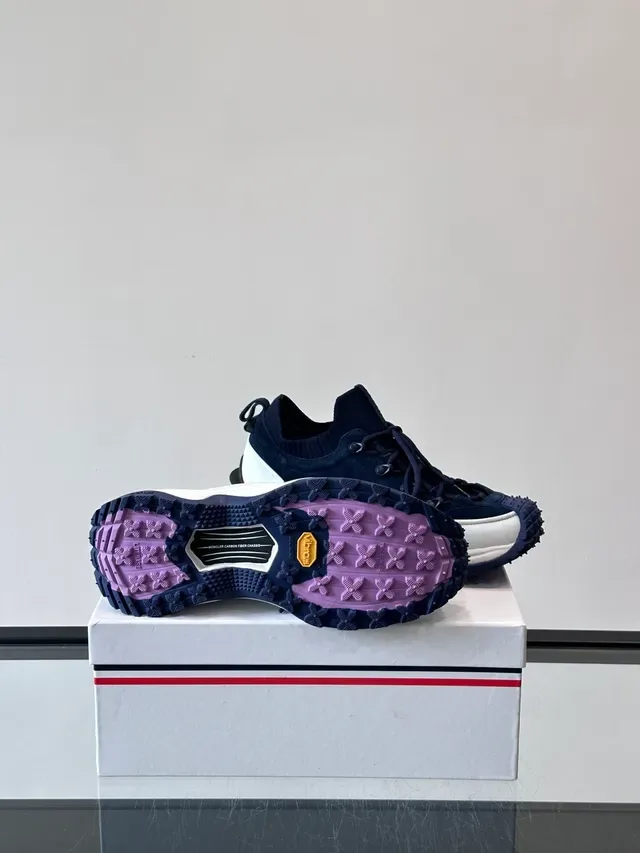 Moncler Navy Suede Knit Collar Chunky Sneakers 2