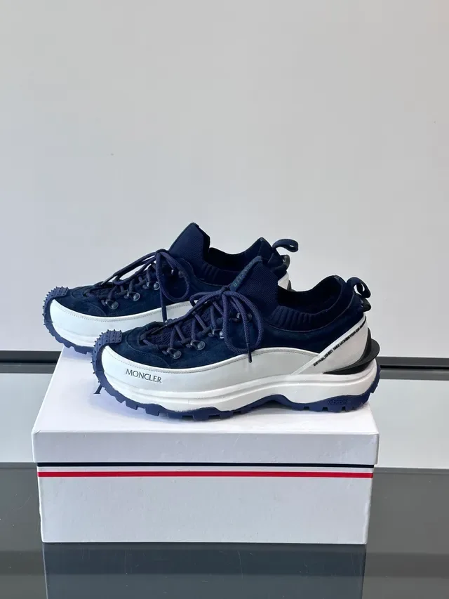 Moncler Navy Suede Knit Collar Chunky Sneakers 4