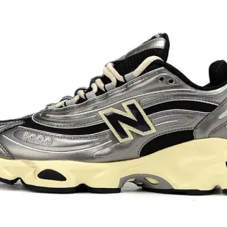 New Balance 1000 Metallic Silver and Cream Chunky Sneakers