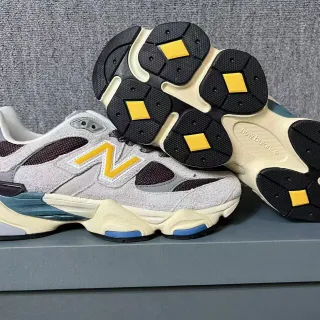 New Balance 9060 Gray Burgundy Multi-Layered Sole Suede And Mesh Upper Chunky Sneakers