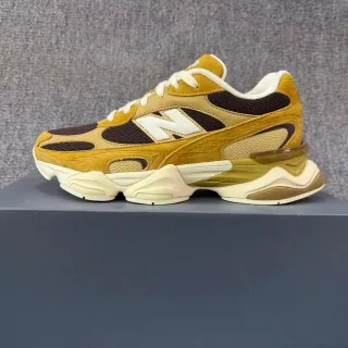 New Balance 9060 芥末和棕色厚底运动鞋