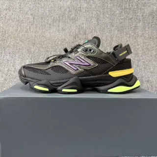 New Balance أسود أصفر نعل متعدد الطبقات شبكي وصناعي علوي حذاء رياضي سميك