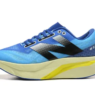 New Balance Blue Yellow Engineered Mesh Upper Geometric Black Overlay Running Shoes