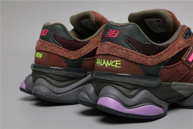 New Balance Marrom Rosa Solado multicamadas Misturado couro de camurça e malha superior Tênis chunky 2