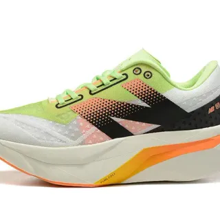 New Balance Green White Engineered Mesh Upper Geometric Black Cage Overlay Running Shoes