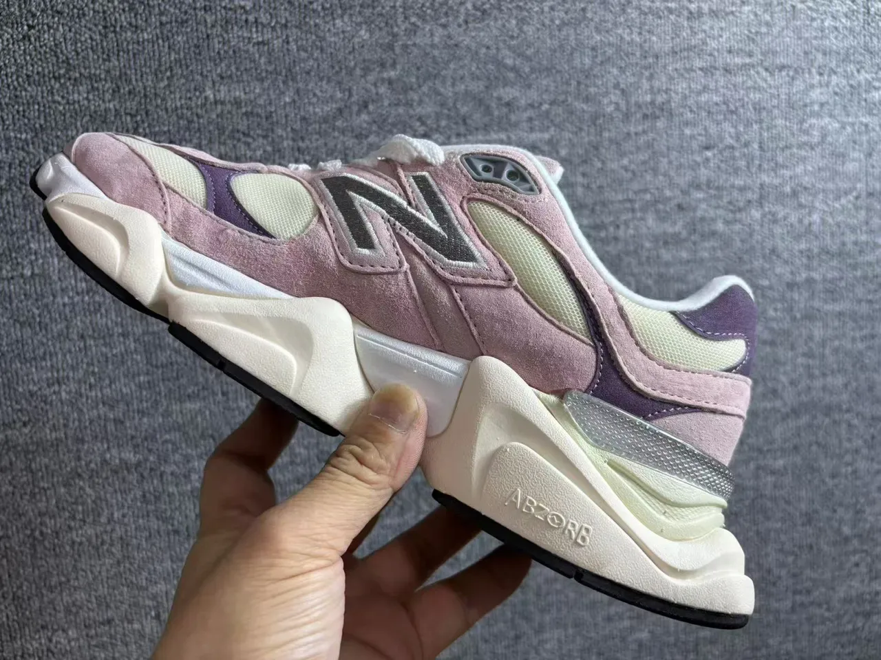 New Balance حذاء رياضي وردي وبنفسجي كعب منصة بناء متعدد اللوحات جلد مستديم شبكي 4