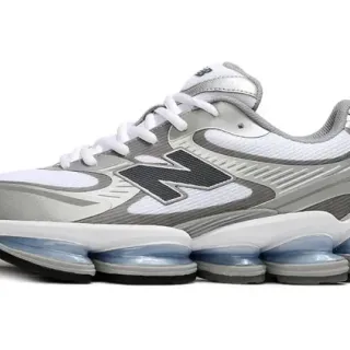 New Balance White Gray Segmented Air-Pod Midsole Layered Synthetic And Mesh Upper Lifestyle Sneakers