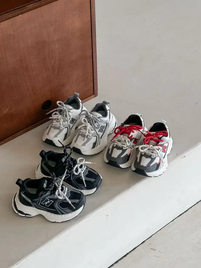 New Balance سولة أبيض رمادي طبقي شبكي-صناعي علوي سميك حذاء رياضي 3