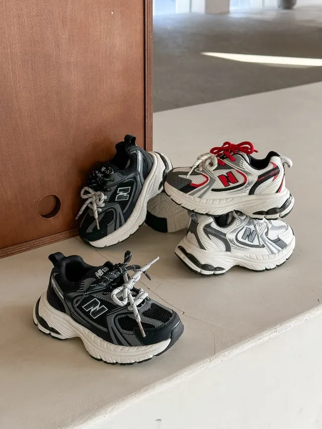 New Balance سولة أبيض رمادي طبقي شبكي-صناعي علوي سميك حذاء رياضي 10