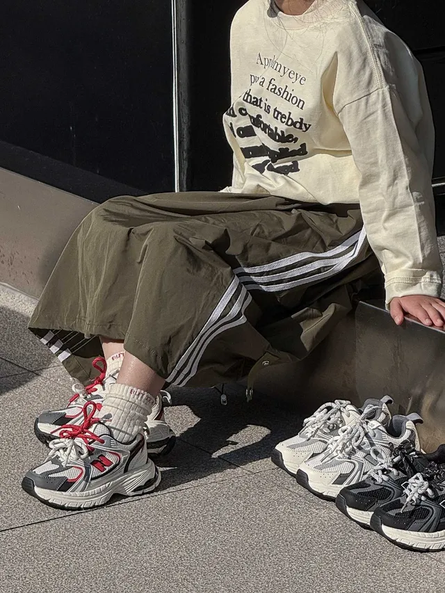 New Balance سولة أبيض رمادي طبقي شبكي-صناعي علوي سميك حذاء رياضي 11