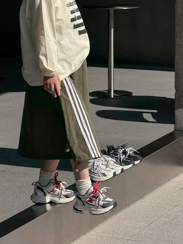 New Balance سولة أبيض رمادي طبقي شبكي-صناعي علوي سميك حذاء رياضي 12