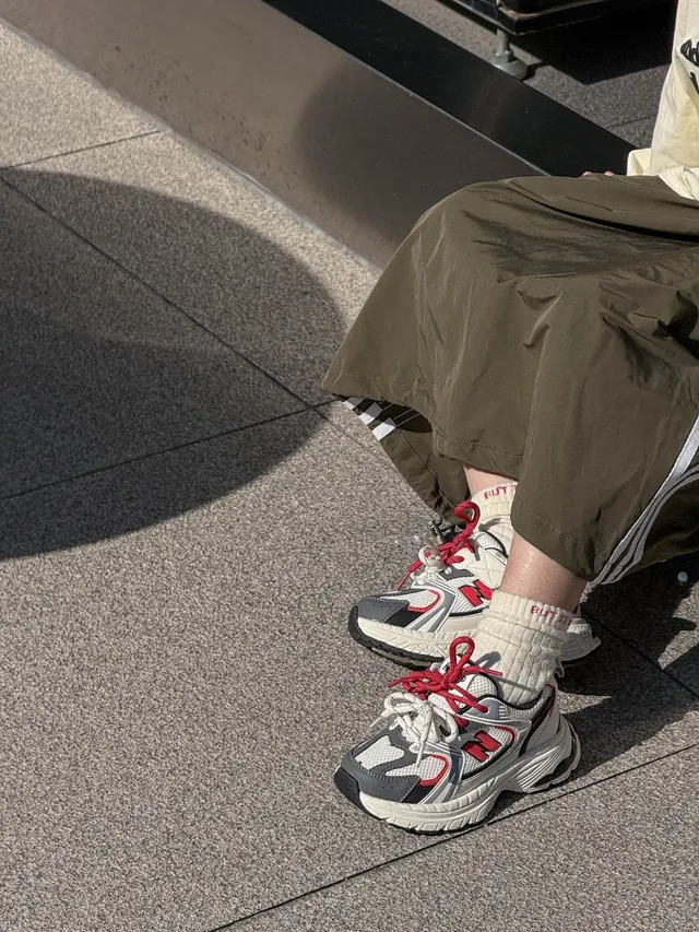 New Balance سولة أبيض رمادي طبقي شبكي-صناعي علوي سميك حذاء رياضي 16