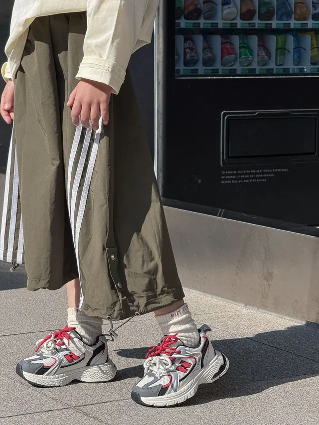New Balance سولة أبيض رمادي طبقي شبكي-صناعي علوي سميك حذاء رياضي 17