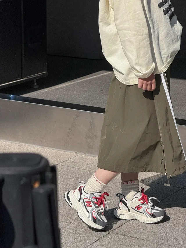 New Balance سولة أبيض رمادي طبقي شبكي-صناعي علوي سميك حذاء رياضي 18