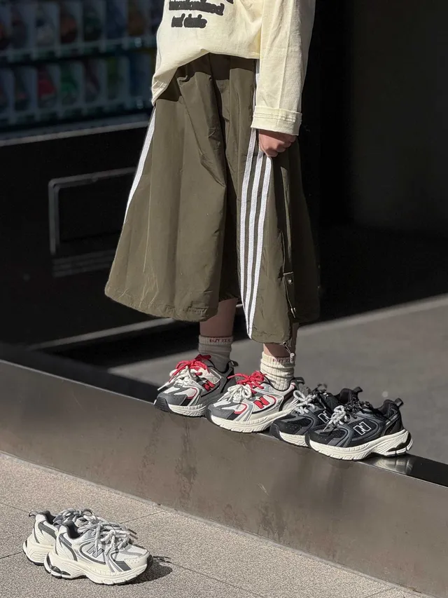 New Balance سولة أبيض رمادي طبقي شبكي-صناعي علوي سميك حذاء رياضي 24