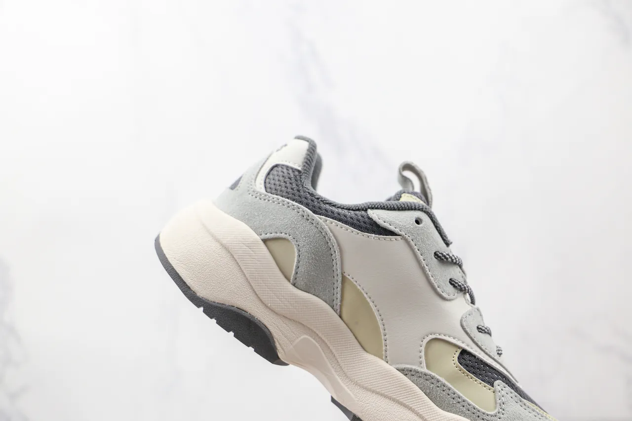 New Era Beige Gray Oversized Interlocking NY Logo Layered Mixed-Material Upper Chunky Sneakers 5