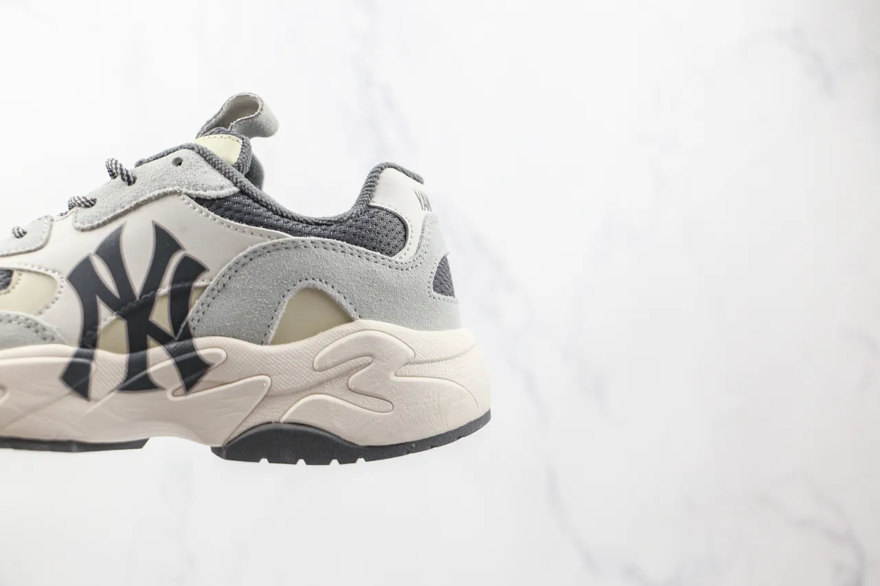 New Era Beige Gray Oversized Interlocking NY Logo Layered Mixed-Material Upper Chunky Sneakers 7